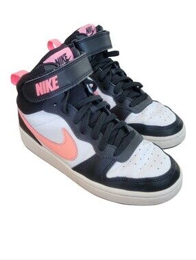 Nike Girls Girls 4.5Y Black White Pink Court Borough Mid 2 High Top Sneakers